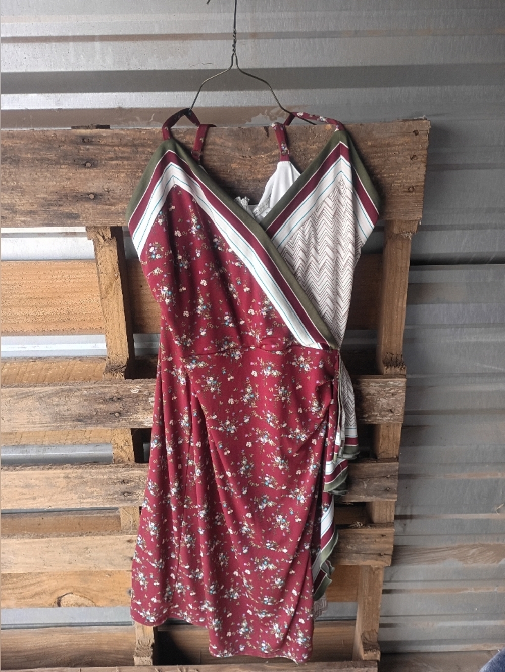 Cato XL Mixed Print Faux Wrap Dress Floral Chevron Boho